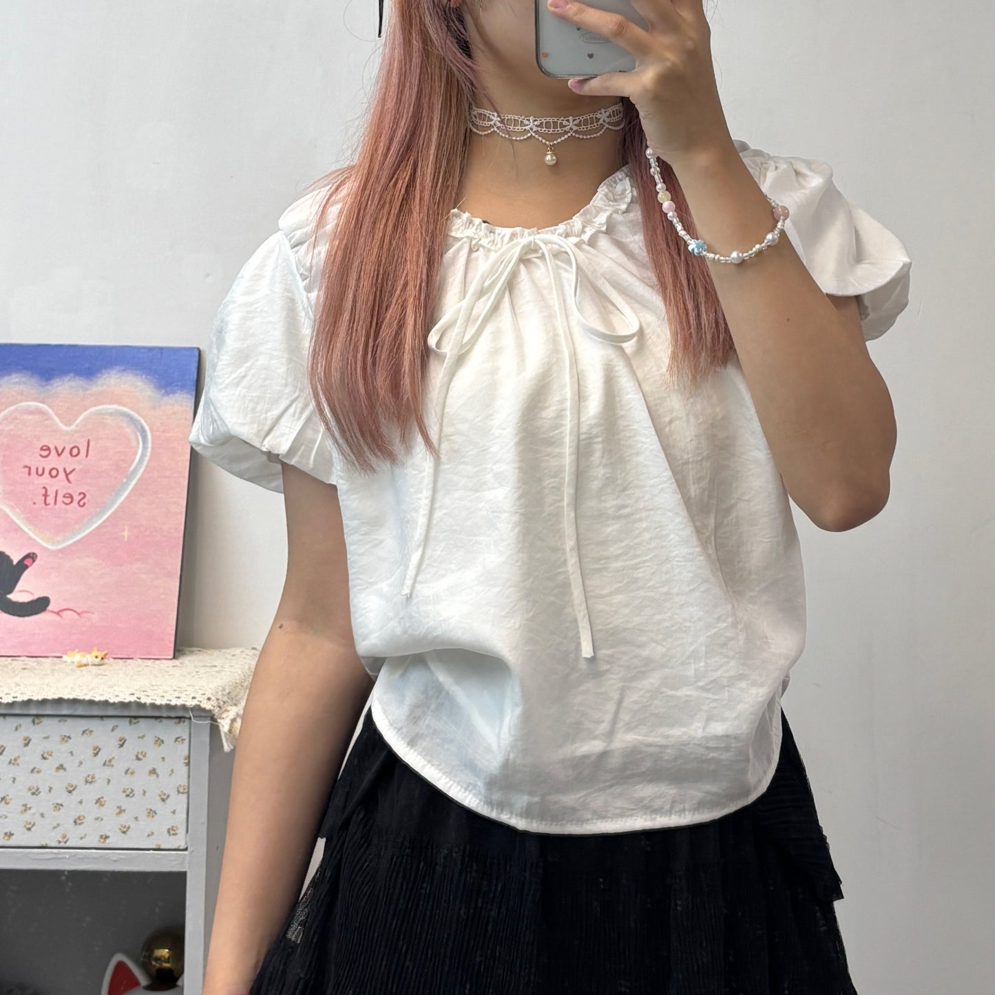 超舒服泡泡袖遮肉上衣 T00104