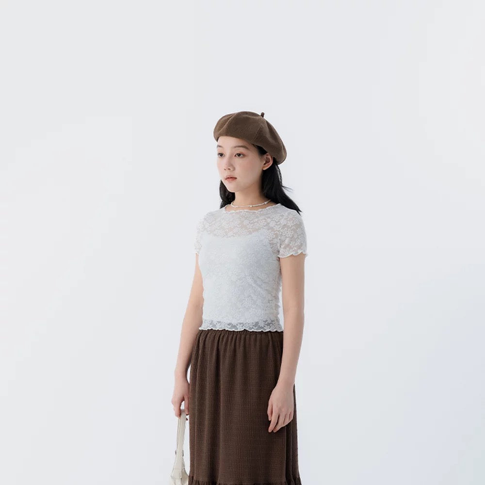 lace花花卷邊TOP T00246