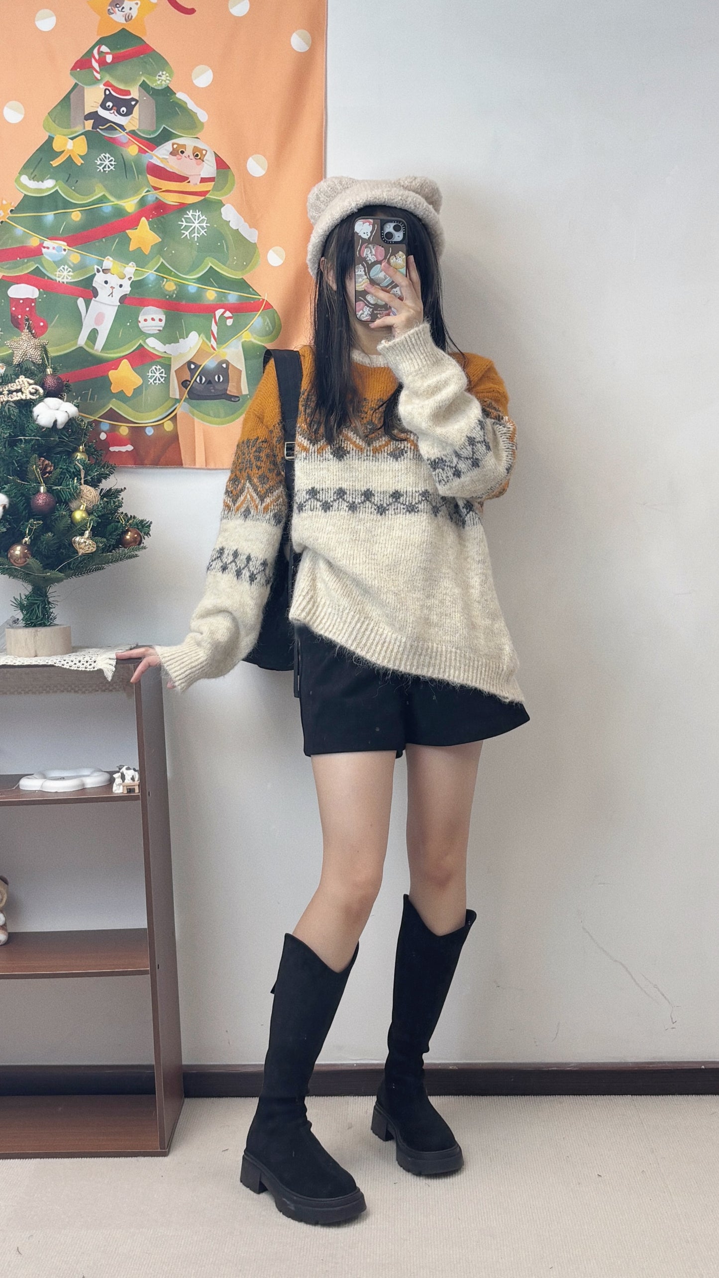 冬日雪花oversize針織 T00056