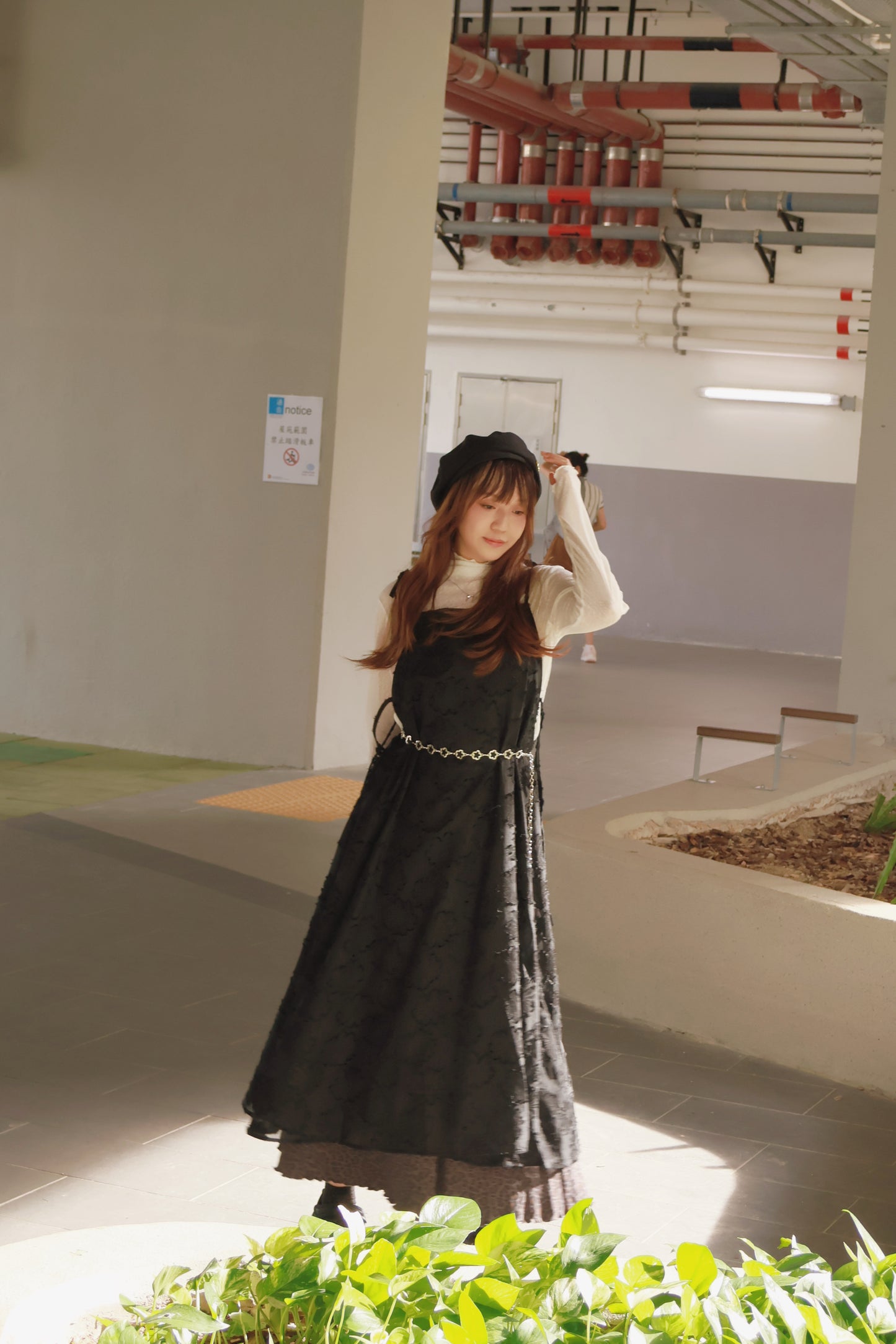 暗花霧感綁帶連身裙 S00123