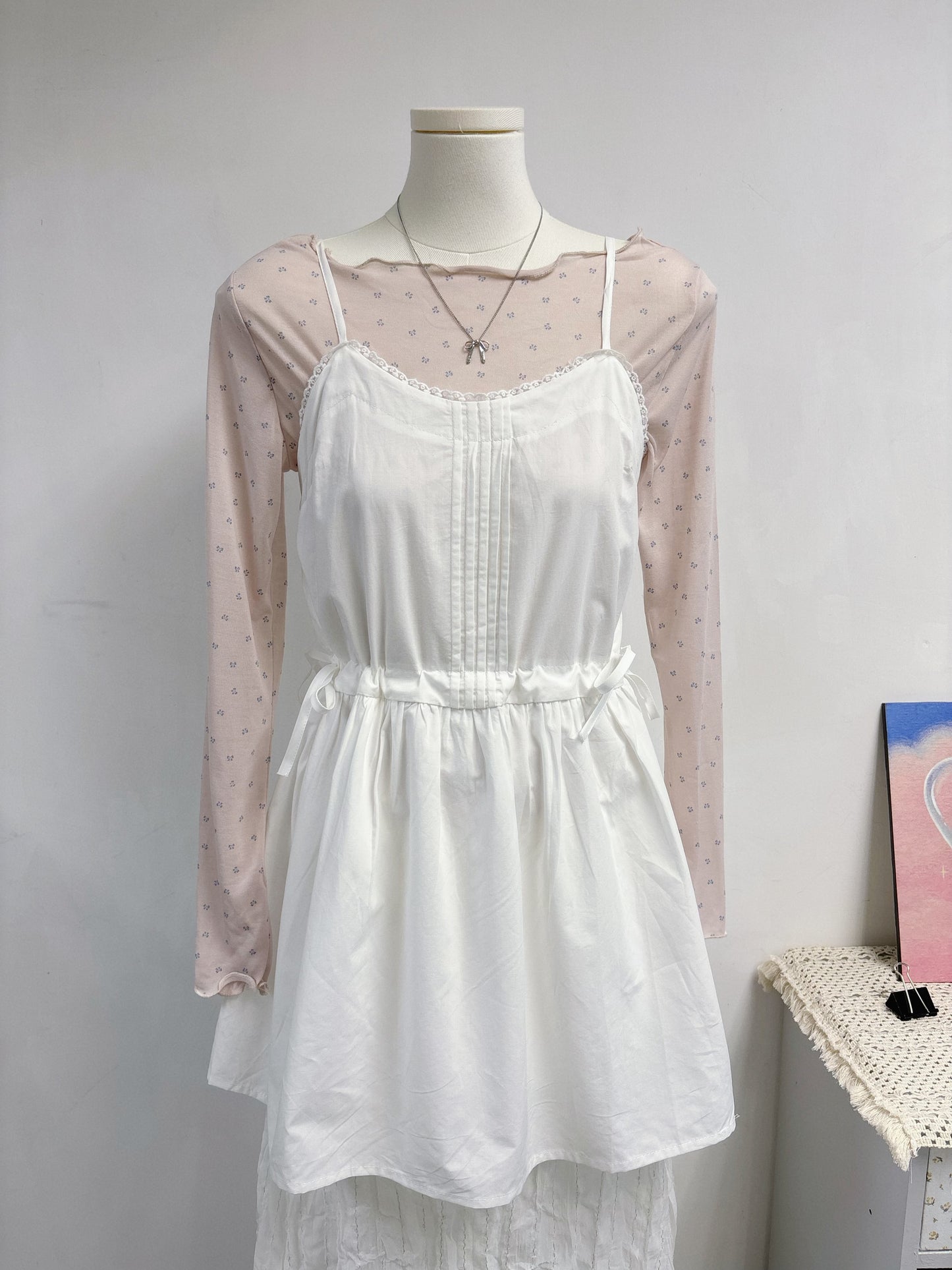 蝴蝶結波浪邊半透打底 T00131