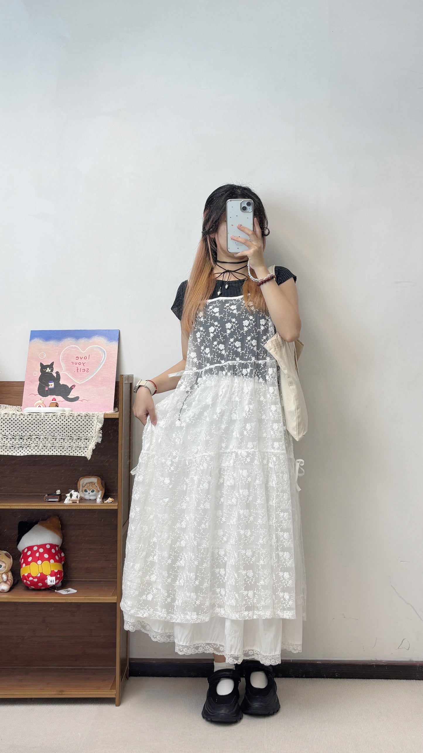 兩邊綁帶刺繡花透透外搭 T00093