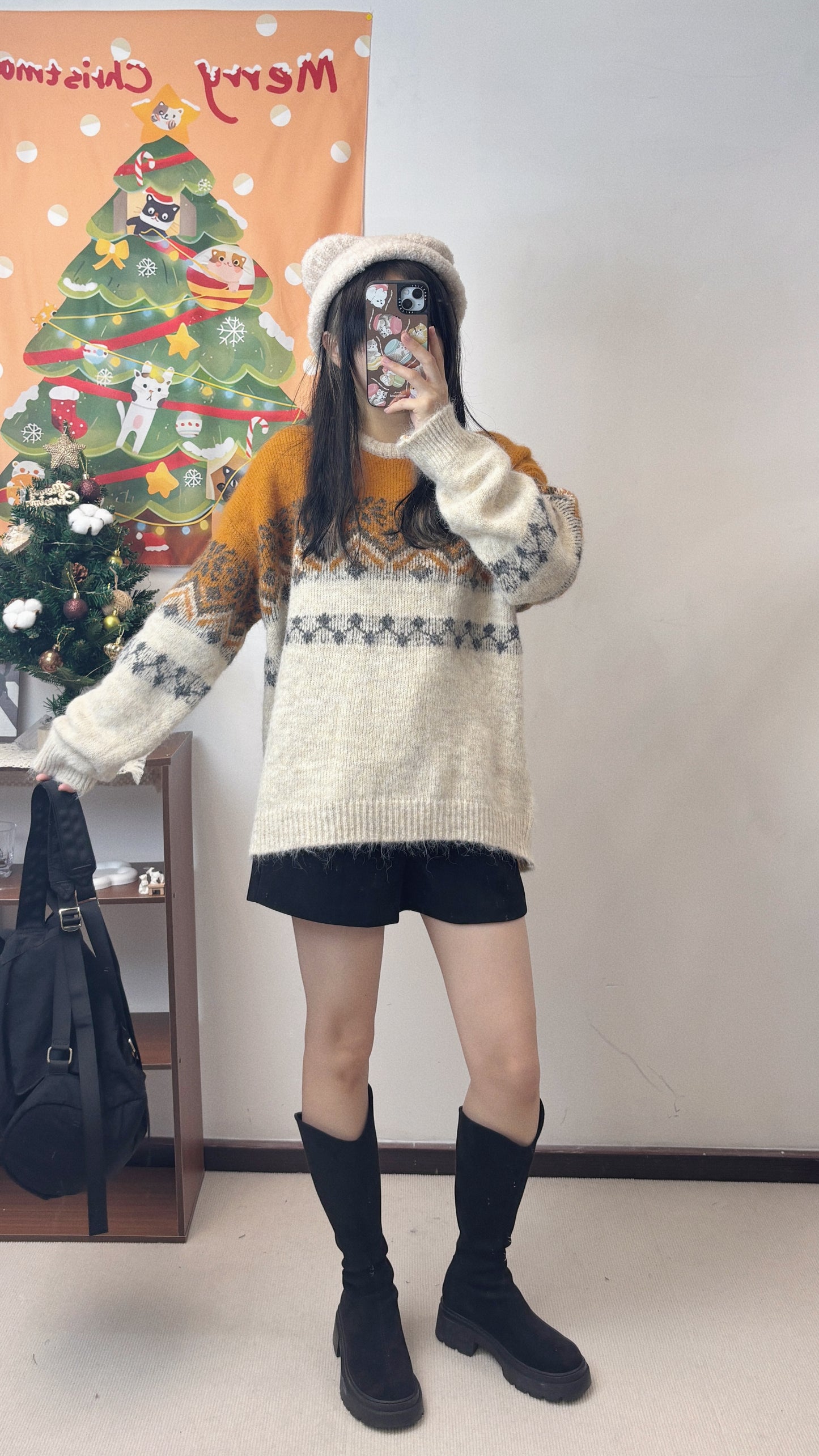 冬日雪花oversize針織 T00056