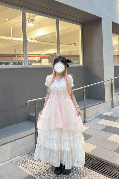 V領碎花蕾絲邊上衣