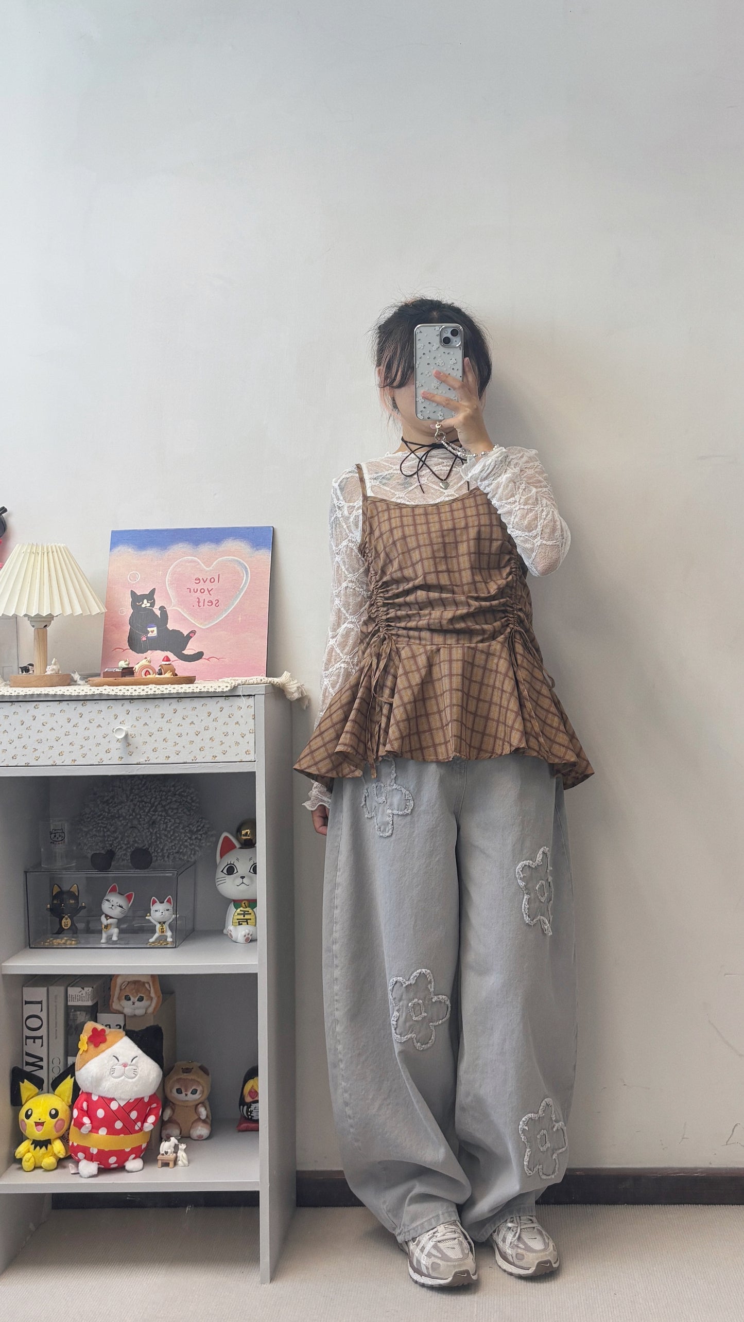 格紋lace打底 T00137