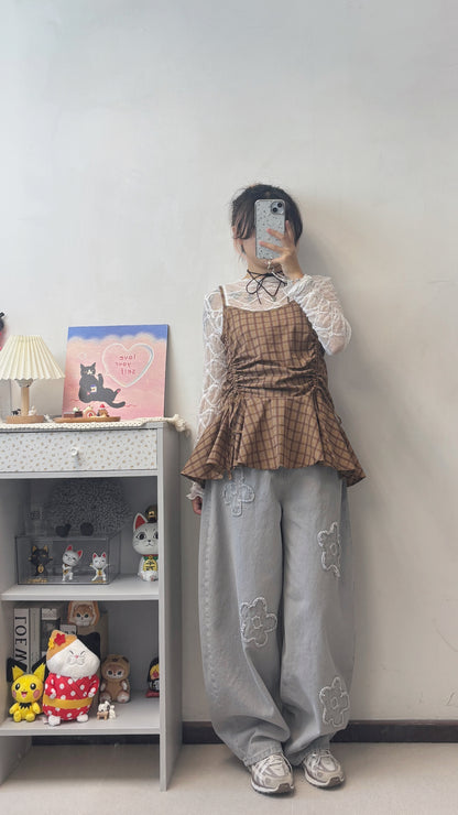 格紋lace打底 T00137
