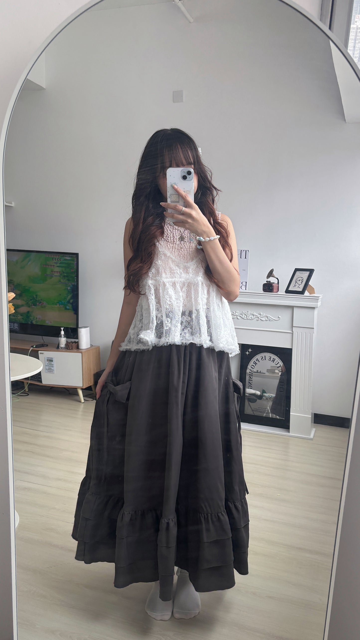 小花lace背心