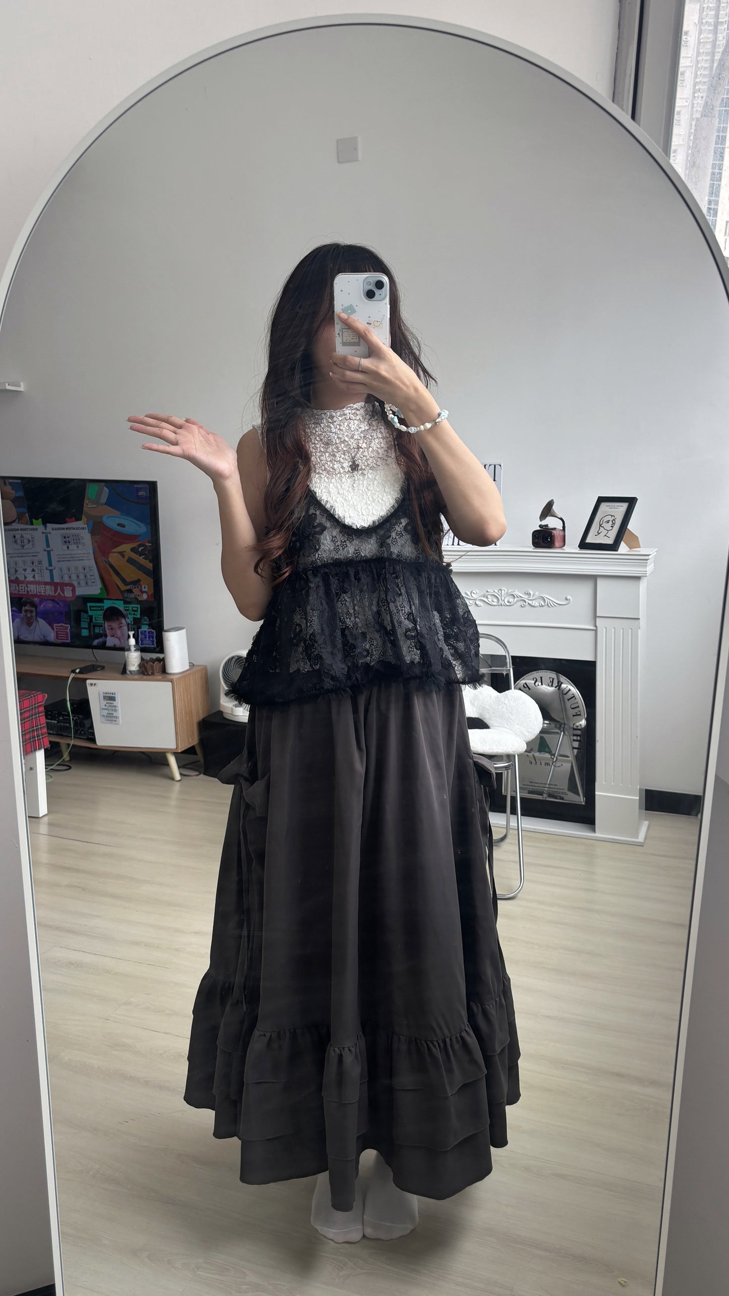 小花lace背心