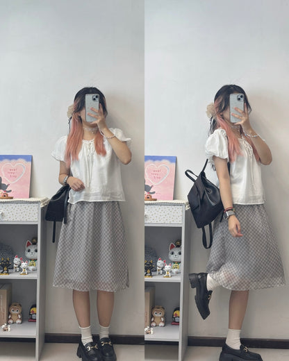 超舒服泡泡袖遮肉上衣 T00104