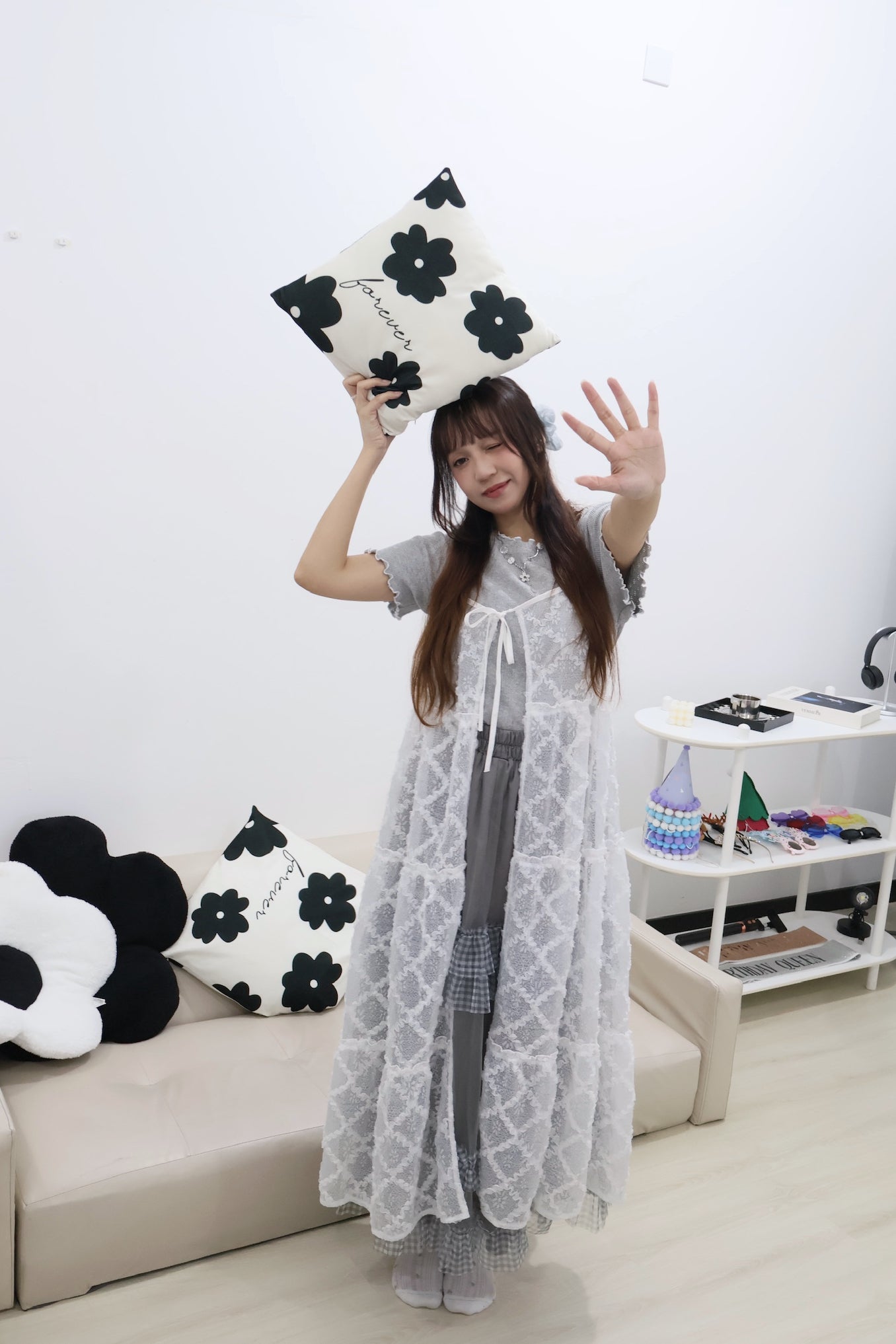 滑捋捋菱格綁帶長外搭