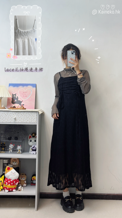 lace花抽繩連身裙 S00124