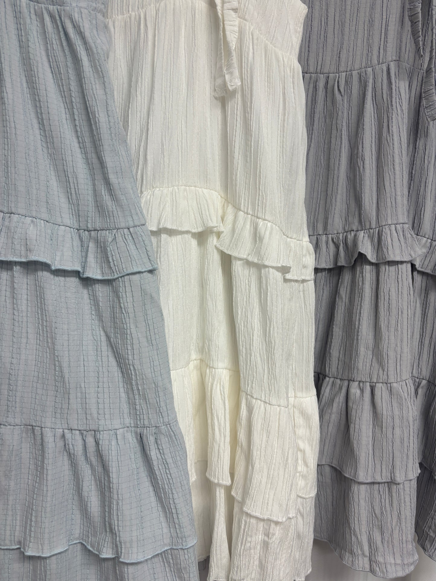 肩綁帶豎紋多層蛋糕裙