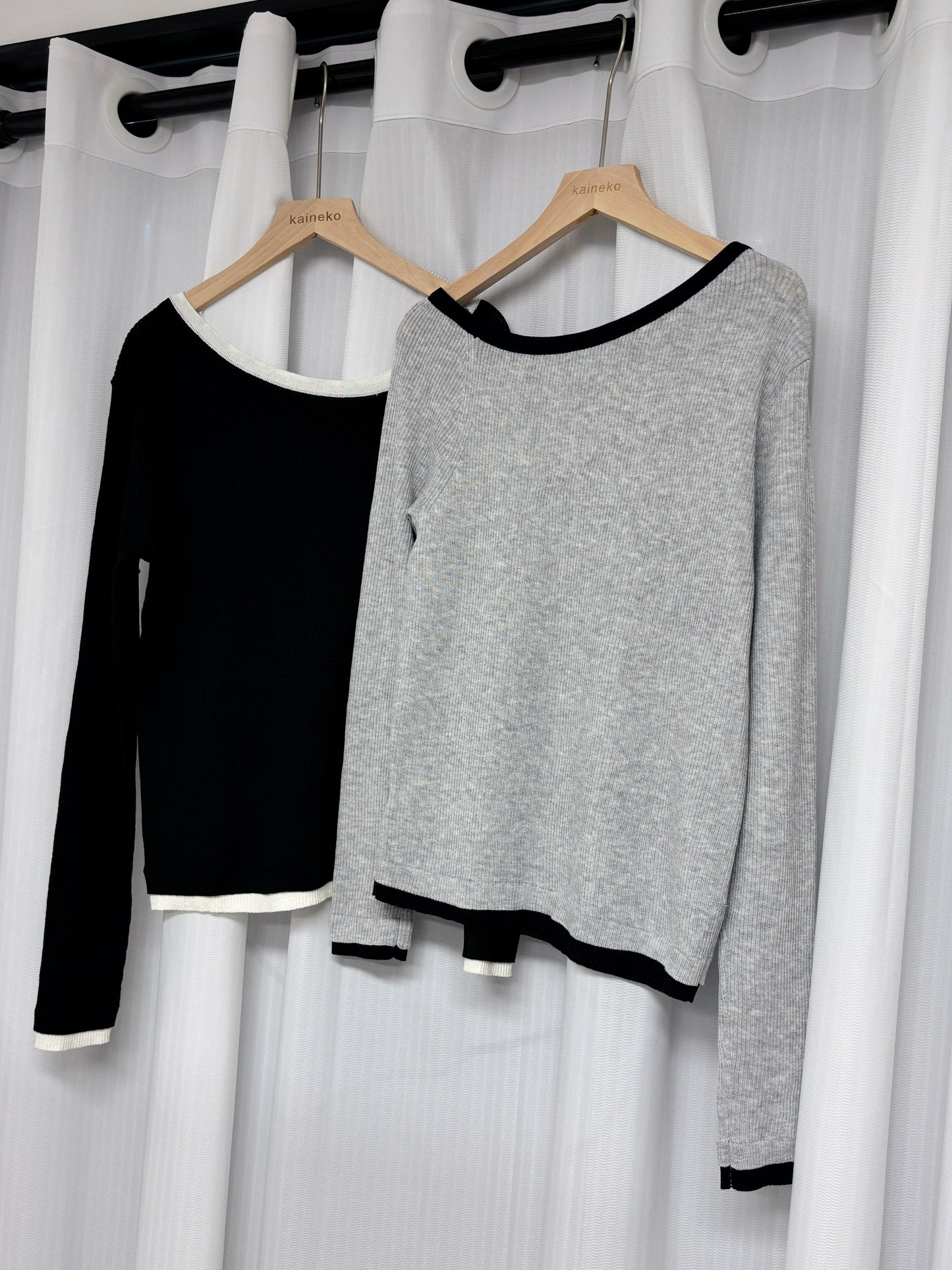 斜肩撞色邊針織TOP T00212