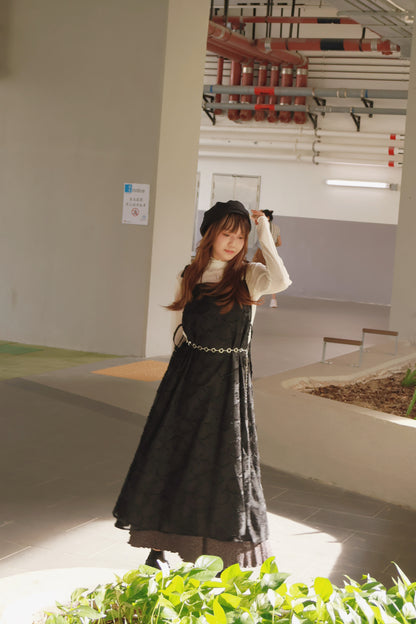 暗花霧感綁帶連身裙 S00123