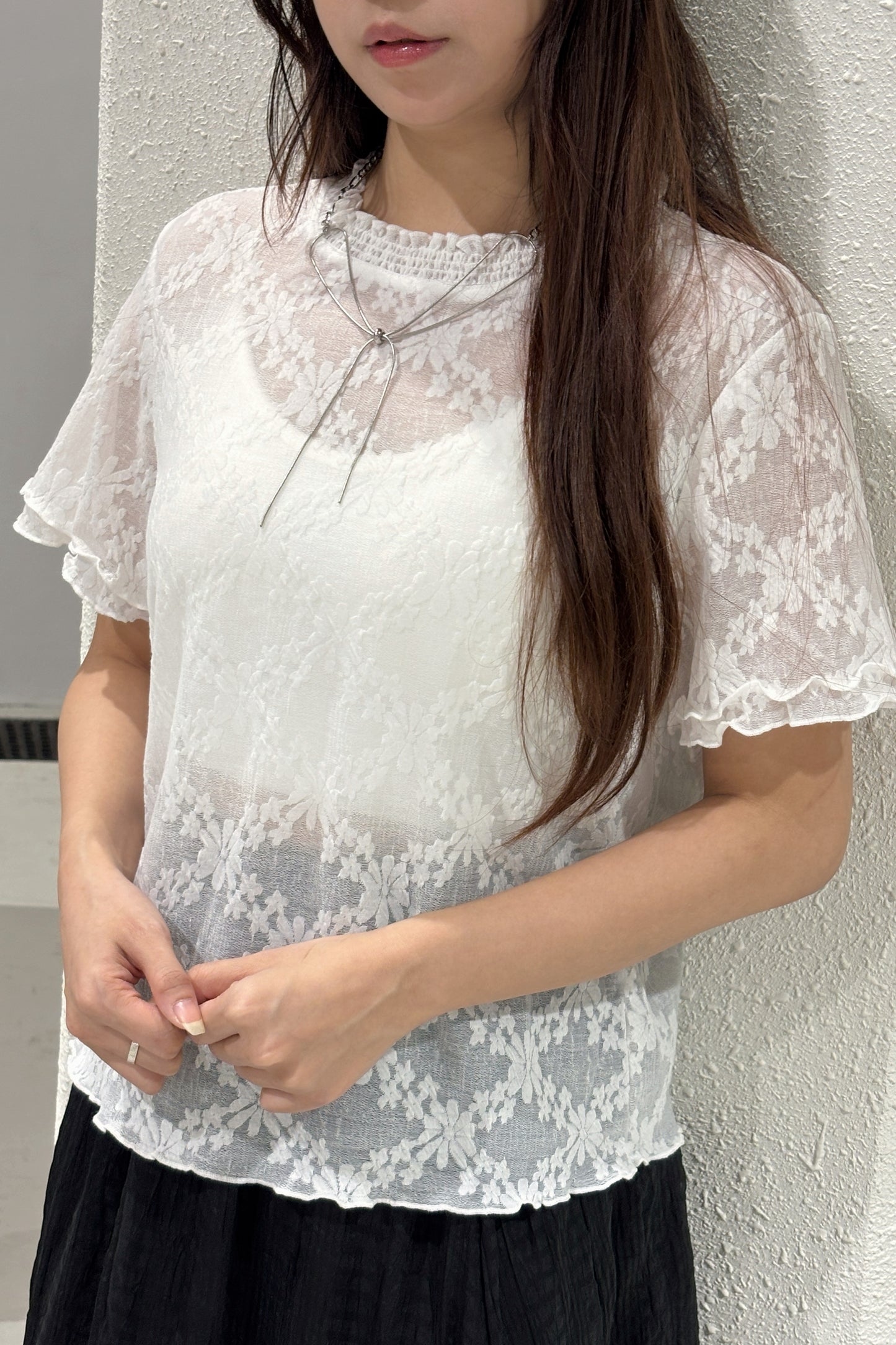 微透飛飛袖lace卷邊T T00240