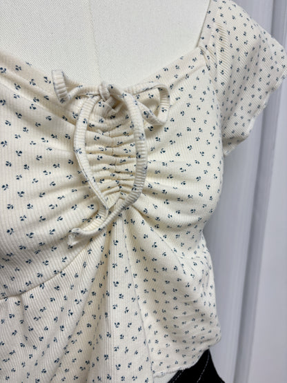 碎花胸前綁帶飛飛袖T T00250