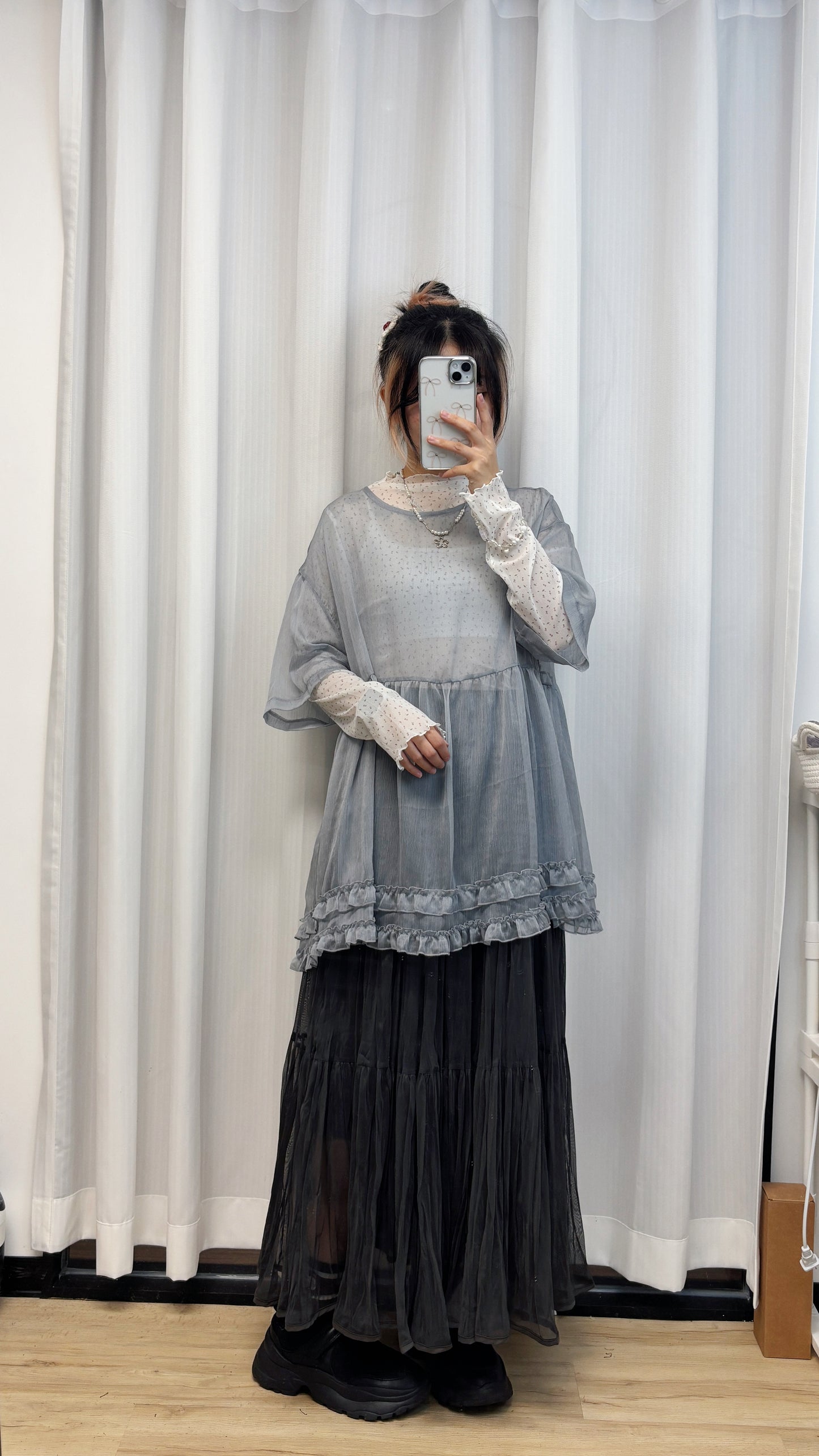 霧感薄透Ruffle TOP T00132