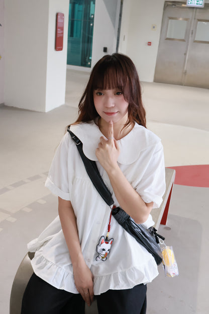 蝴蝶領拼木耳邊上衣