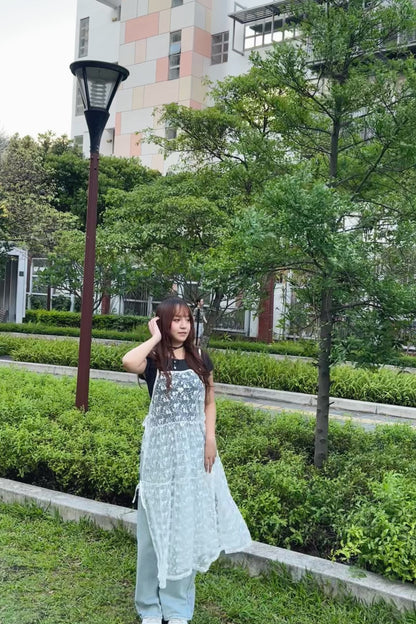 兩邊綁帶刺繡花透透外搭 T00093