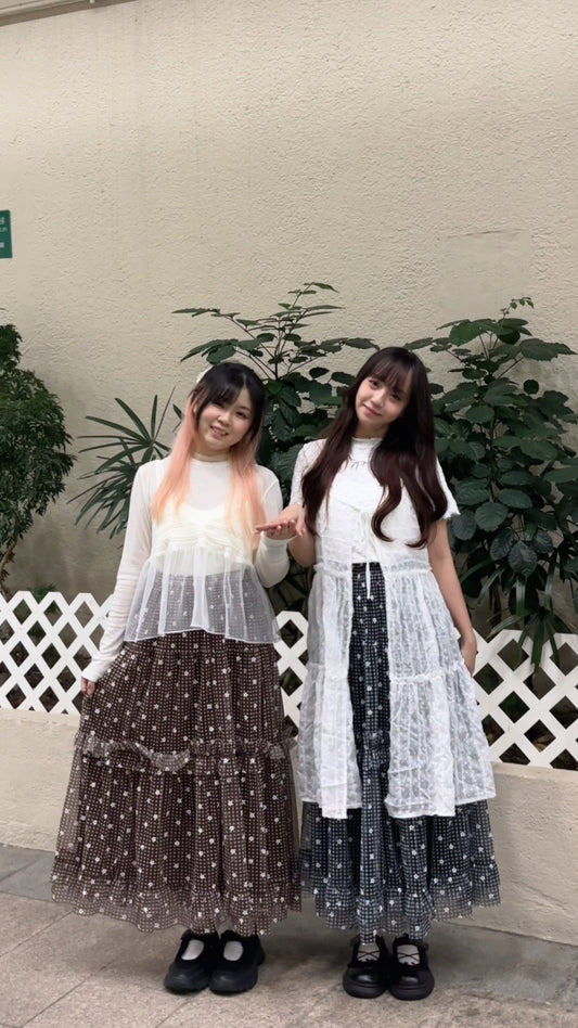 重工細花花拼紗蛋糕裙 S00187