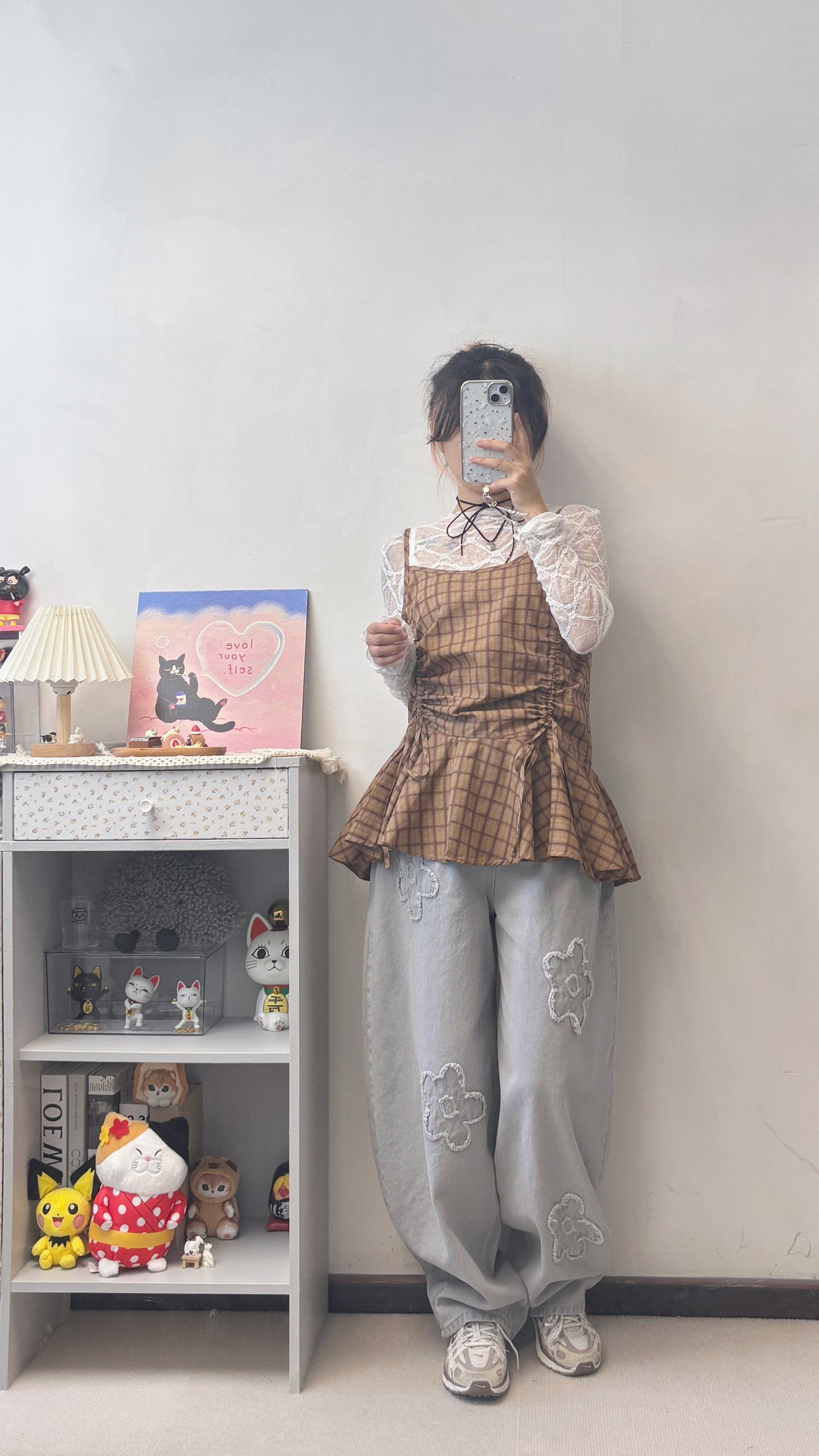 格紋lace打底 T00137