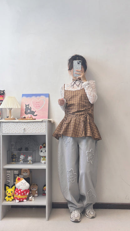 格紋lace打底 T00137