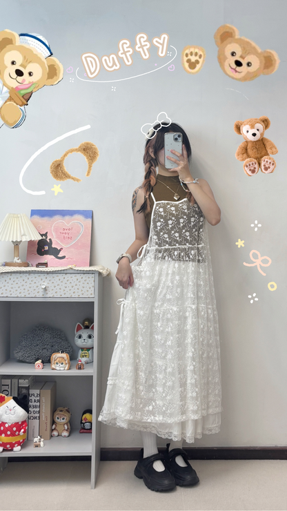 兩邊綁帶刺繡花透透外搭 T00093