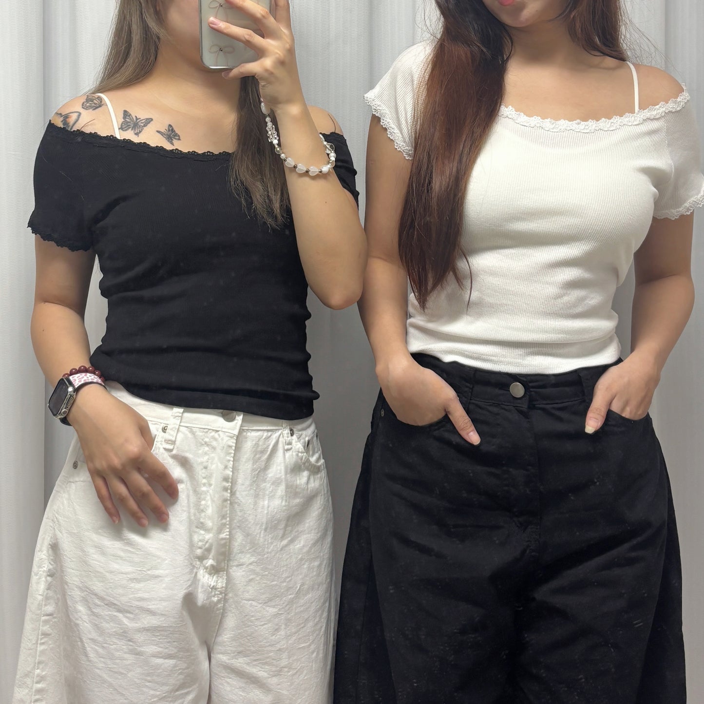 大圓領拼lace花邊TOP