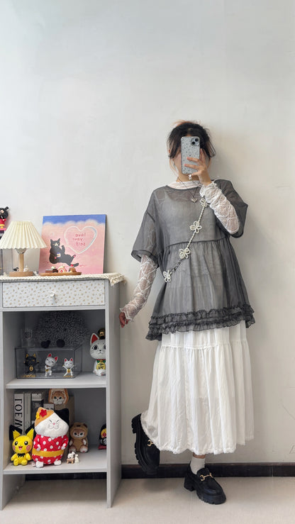 格紋lace打底 T00137