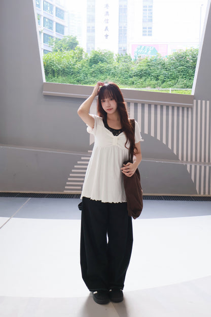 蝴蝶結領卷邊彈性T S00206