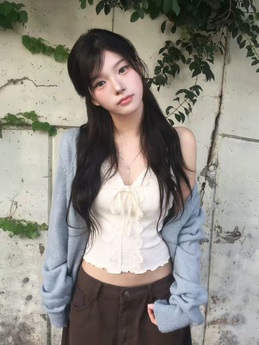 蝴蝶結拼lace吊帶
