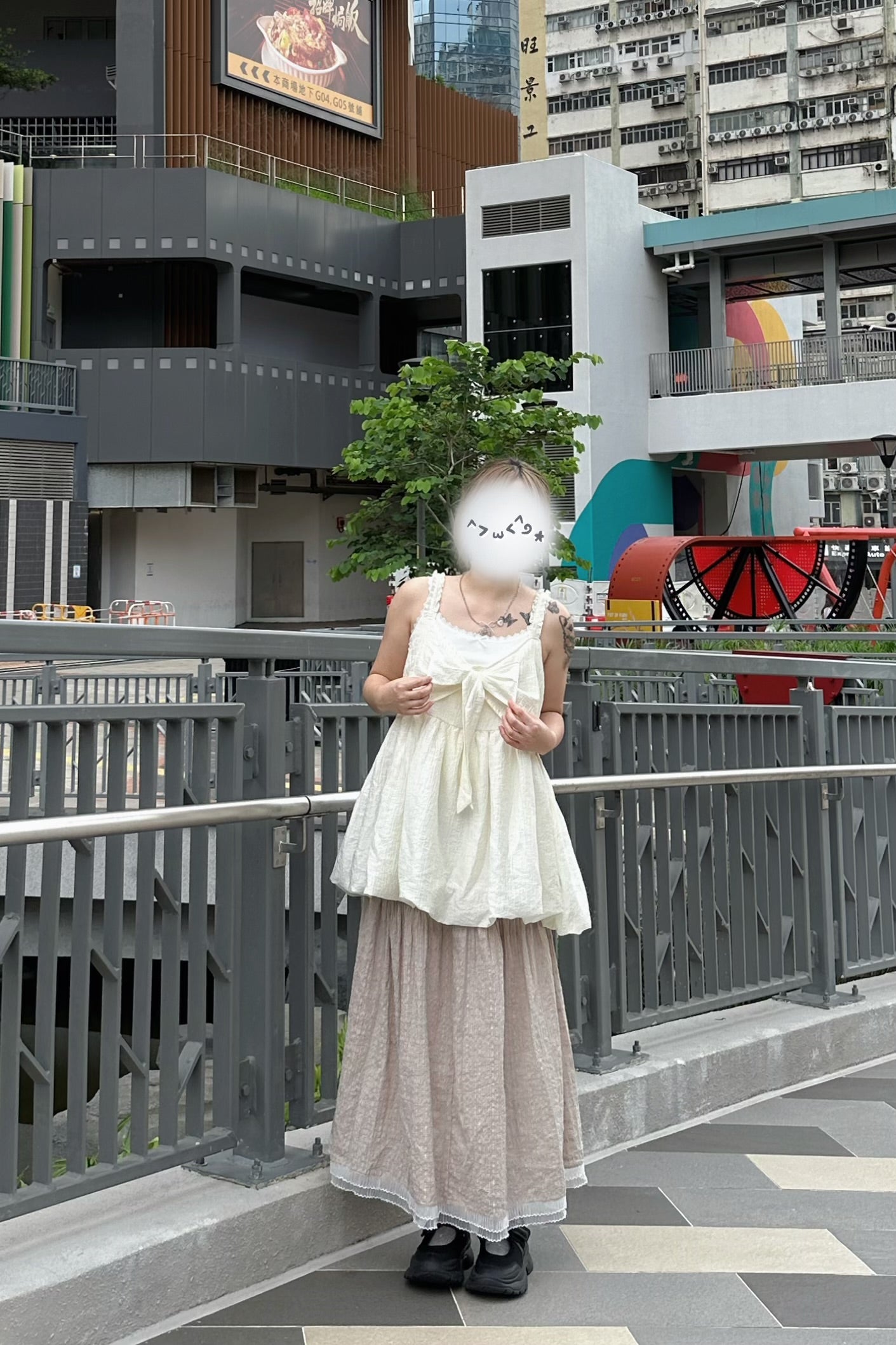立體格紋拼紗裙（小個子ok）