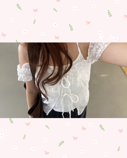 綁帶花花假兩件 T00235