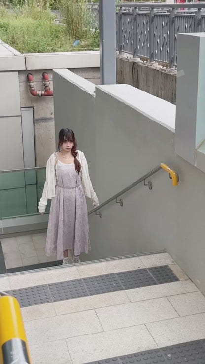 暗花霧感綁帶連身裙 S00123