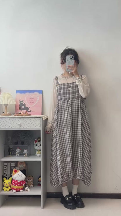 格紋泡泡連身裙 S00120