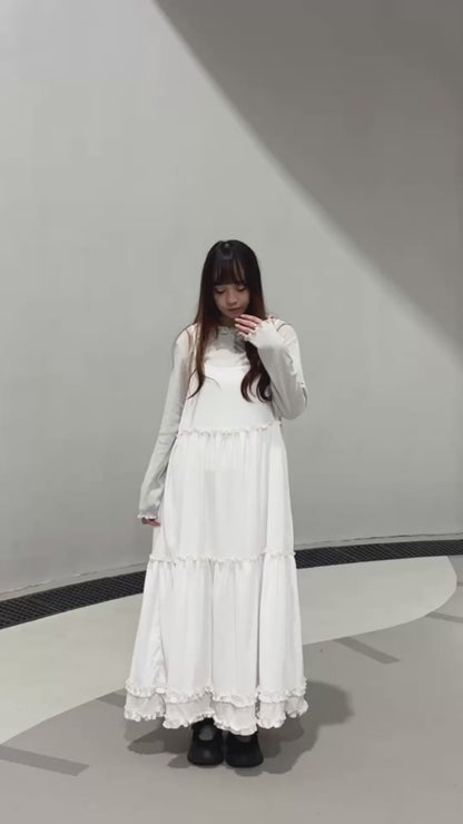 豎紋花邊連身裙 S00181