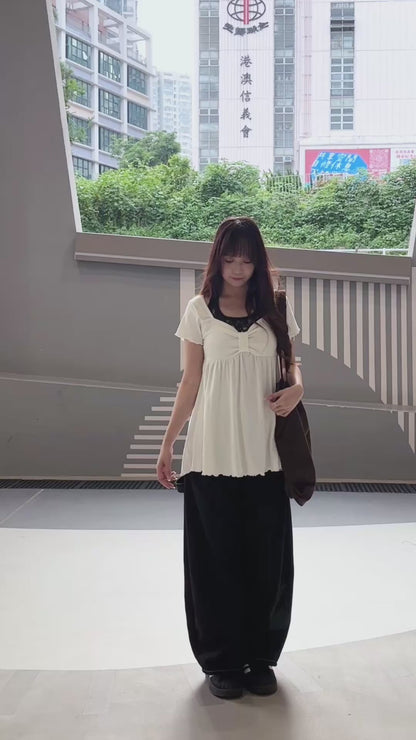 蝴蝶結領卷邊彈性T S00206