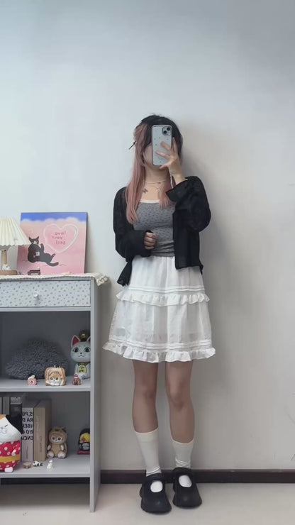 暗花絲質蛋糕短裙 S00083