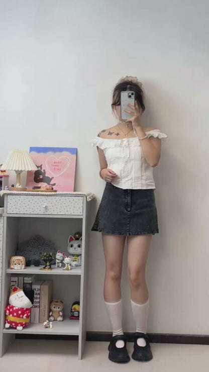 顯腿長牛仔裙褲 S00098