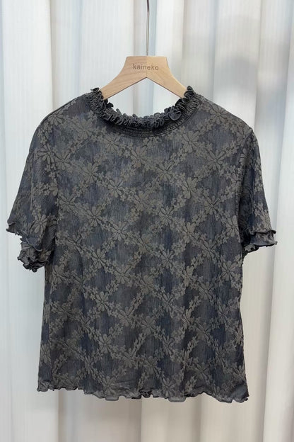 微透飛飛袖lace卷邊T T00240