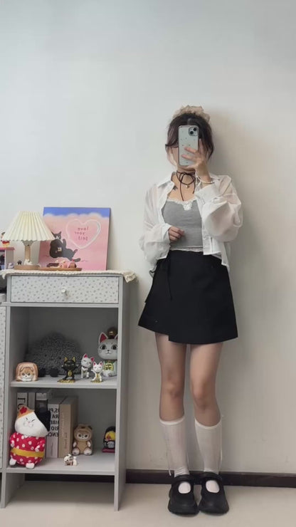 超遮肉綁帶假兩件短裙 S00097