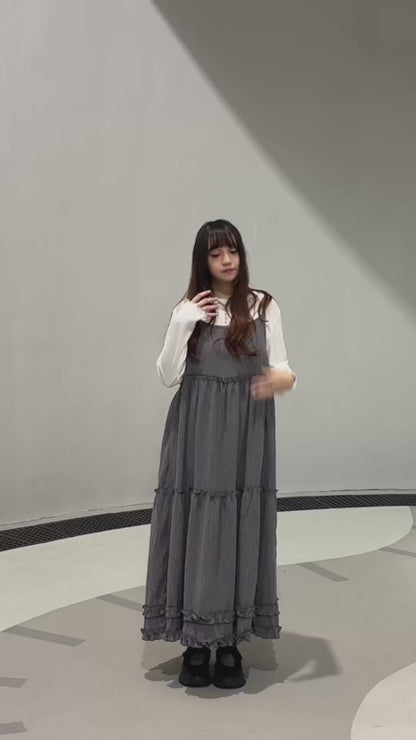 豎紋花邊連身裙 S00181