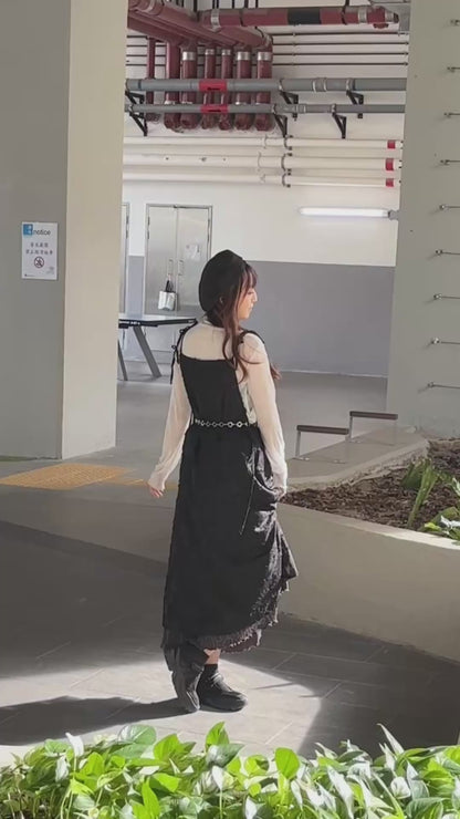 暗花霧感綁帶連身裙 S00123